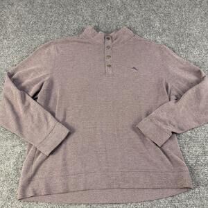 Tommy Bahama Sweater Mens 2XL Purple Waffle Knit Henley Mock Neck Pullover